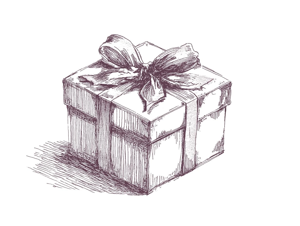 A hand-drawn sketch of a gift box